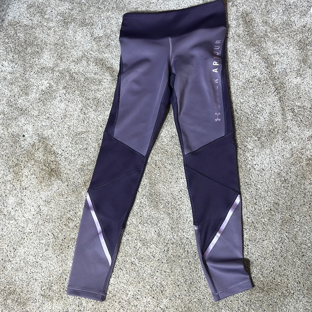 Women’s purple/silver wide waistband stretch colorblock leggings athletic pants